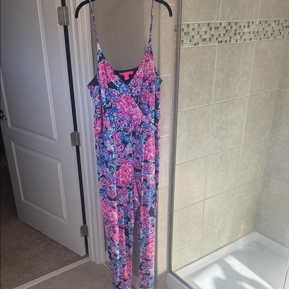 Lilly Pulitzer Dante Jumpsuit in the High Tide Navy Turtle Amazement Size XL